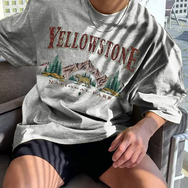 Men's Vintage Yellowstone Print Oversized T-Shirt - Wayrates.com 