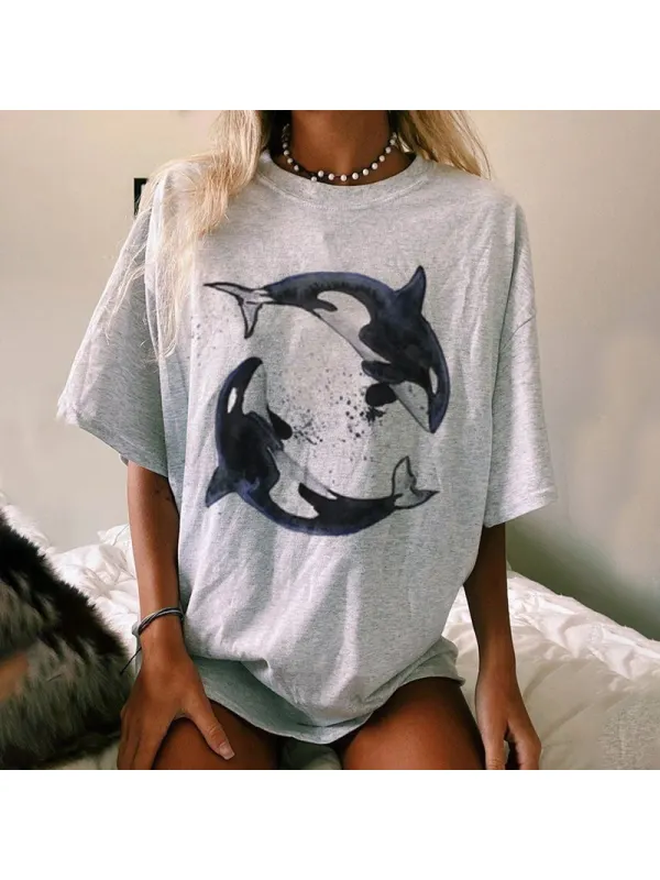 Summer Retro Surf Marine Life Printed Casual Tee - Shopyiyistories.com 