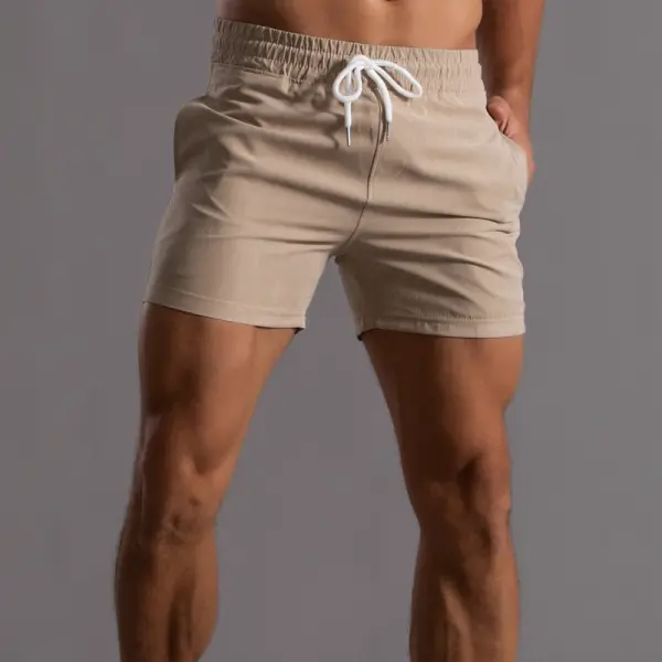 Men's Casual Solid Color Lace-up Shorts - Fineyoyo.com 