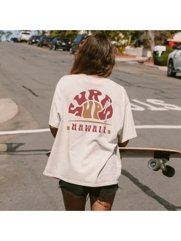 Women's Surfs Up Hawaii Print Loose Tee - Aptkoi.com 