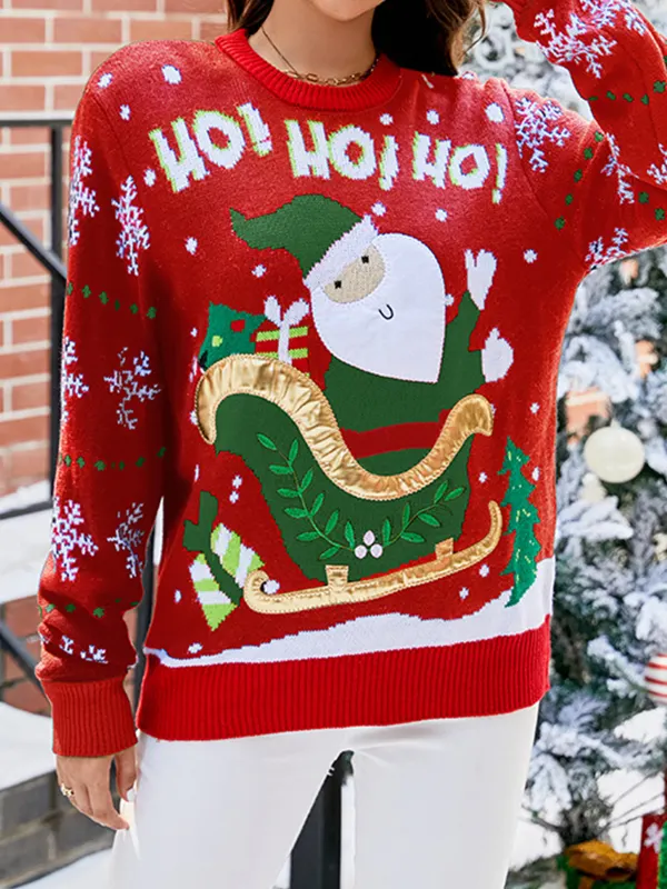 Women's Santa Claus Embroidered Christmas Ugly Sweater - Realyiyishop.com 