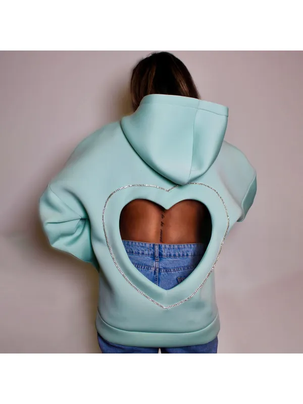 Women's Sexy Heart Backless Hooded Sweatshirt - Ootdmw.com 