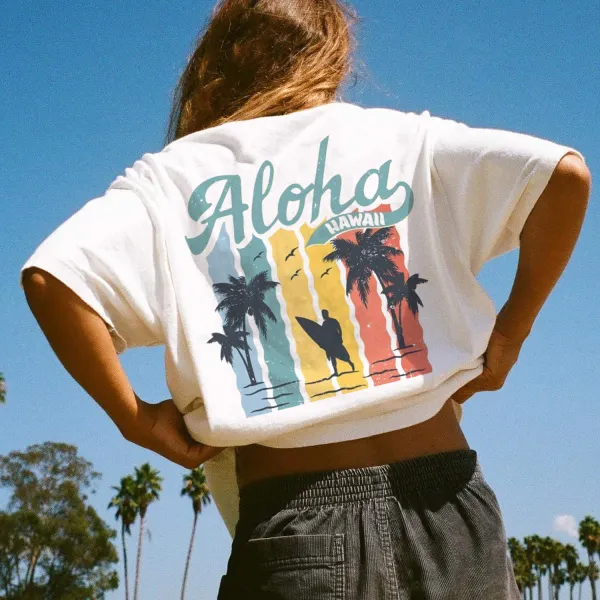 Vintage ALOHA Surf Print T-shirt - Elementnice.com 