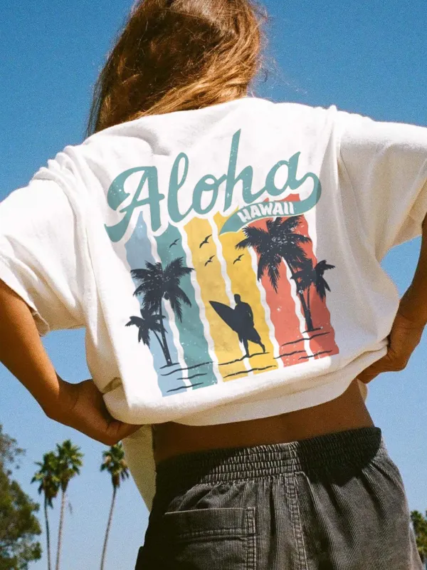 Vintage ALOHA Surf Print T-shirt - Pragmaace.com 