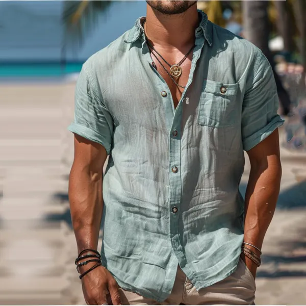 Men's Holiday Solid Linen Button-Down Shirt - Spiretime.com 