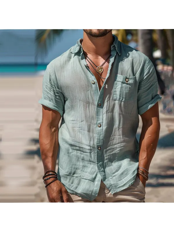 Men's Holiday Solid Linen Button-Down Shirt - Spiretime.com 