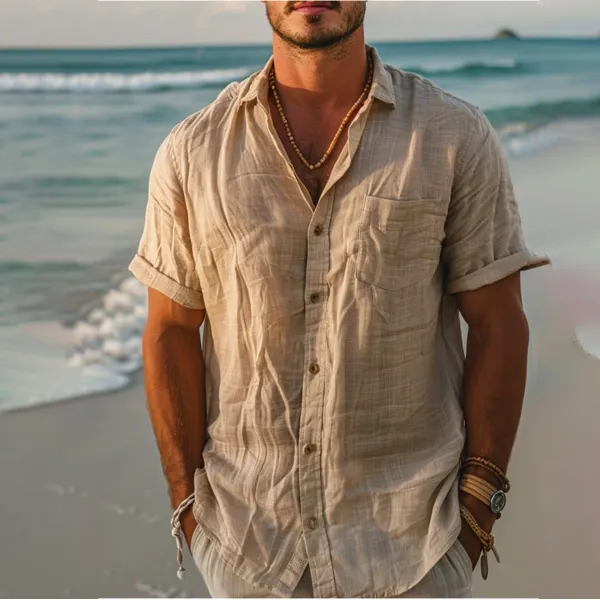 Men's Holiday Linen Pocket Button-Down Shirt - Ootdyouth.com 