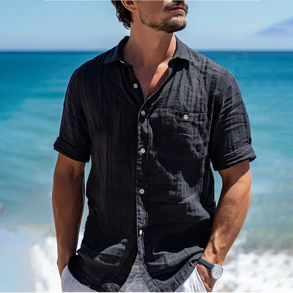 Men's Holiday Minimalist Linen Button-Down Shirt - Ootdyouth.com 
