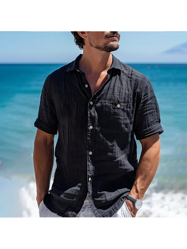 Men's Holiday Minimalist Linen Button-Down Shirt - Ootdmw.com 