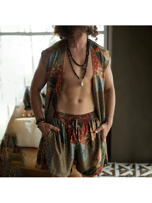 Men's Holiday Bohemian Printed Sleeveless Party Resort Suit - Valiantlive.com 