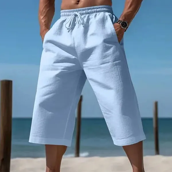Comfortable Linen Drawstring Holiday Casual Beach Cropped Pants - Yiyistories.com 