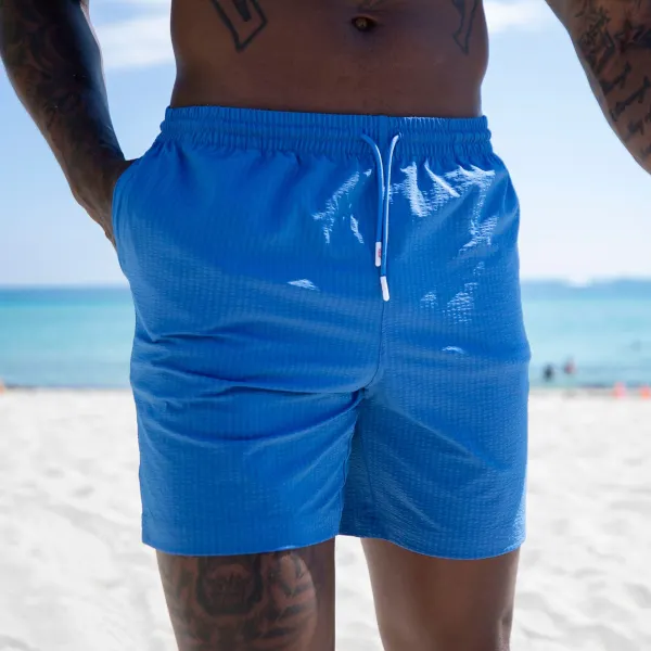 Seersucker Blue Classic Resort Casual Beach Shorts - Yiyistories.com 