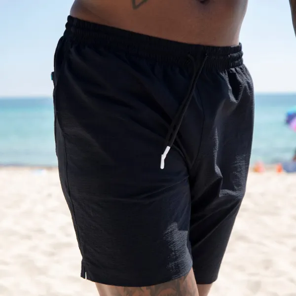 Seersucker Black Classic Resort Casual Beach Shorts - Yiyistories.com 