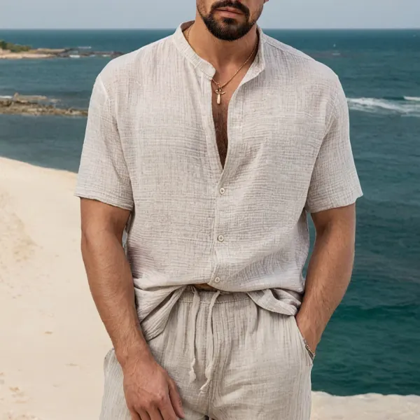 Cotton And Linen Summer Vacation Daily Short-sleeved Shirt - Yiyistories.com 