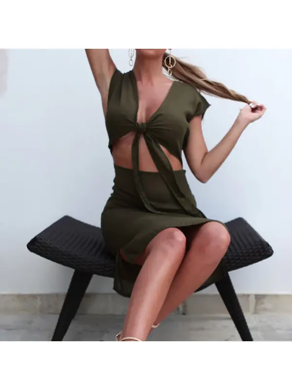 Women's V-neck Mini Dress - Machoup.com 