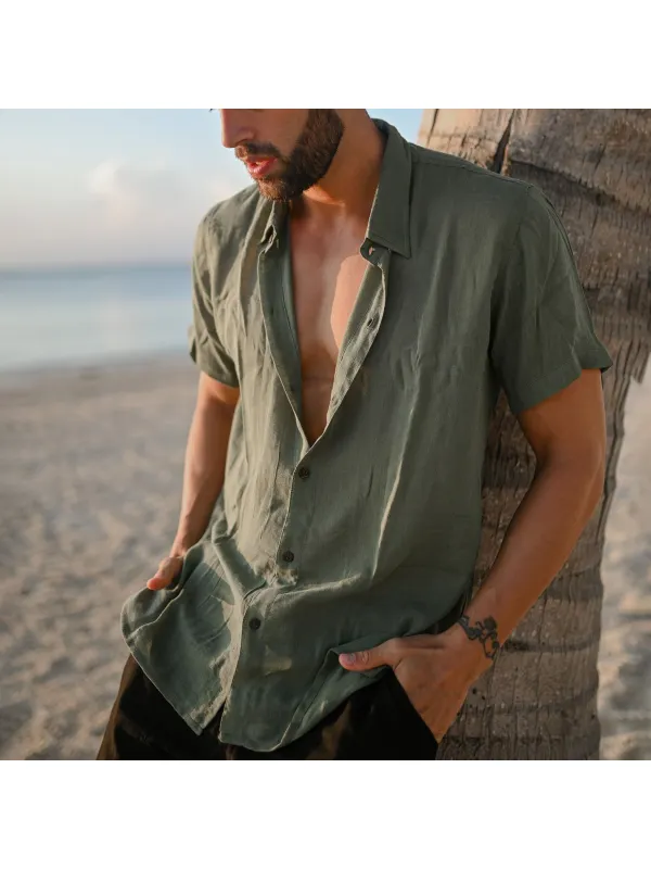 Textured Slub Cotton Holiday Summer Daily Short-sleeved Shirt - Shopyiyistories.com 