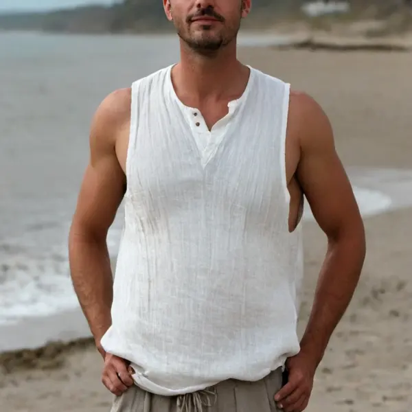 Men's Linen Tulum Sleeveless Shirt - Yiyistories.com 