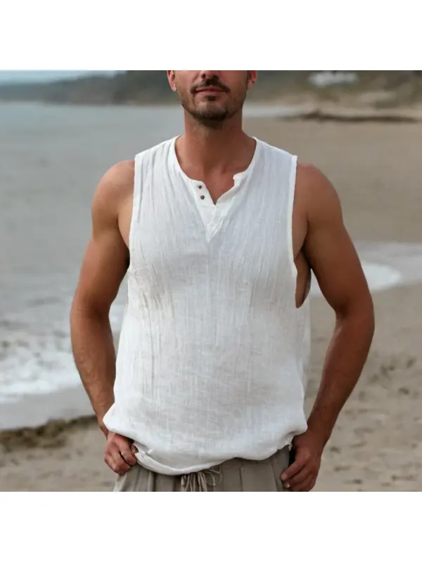 Men's Linen Tulum Sleeveless Shirt - Ootdmw.com 