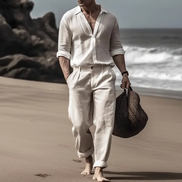 Cotton And Linen Minimalist Men's Vacation Suit - Yiyistories.com 