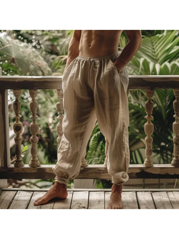 Men's Holiday Linen Light And Loose Harem Pants - Timetomy.com 