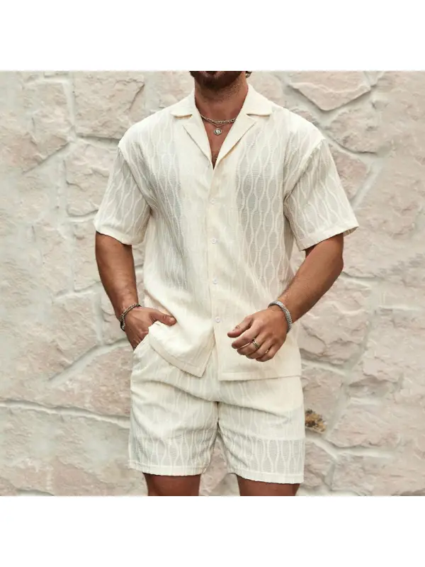 Cotton And Linen Vacation Casual Cuban Collar Short-sleeved Shorts Two-piece Set - Anrider.com 