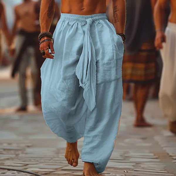 Men's Holiday Tulum Plain Linen Loose Casual Pants - Yiyistories.com 