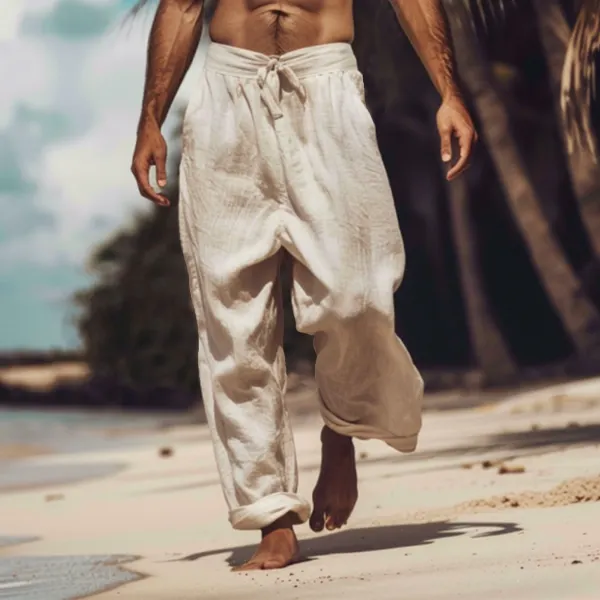 Men's Holiday Linen Plain Casual Pants - Yiyistories.com 