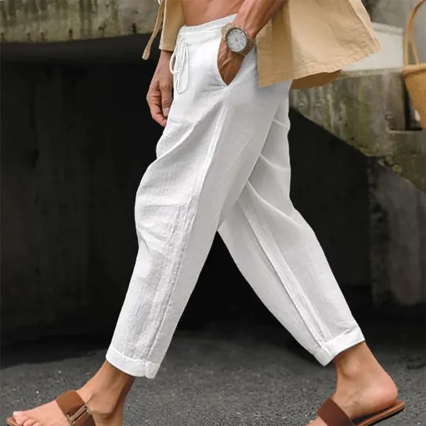 Cotton And Linen Commuting Style Drawstring Comfortable Men's Trousers - Yiyistories.com 