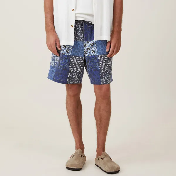 Men's Geometric Floral Print Loose Shorts - Localziv.com 