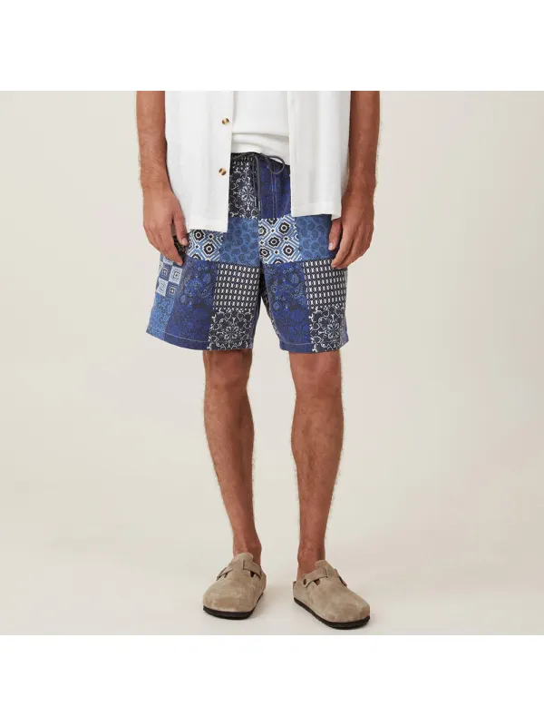 Men's Geometric Floral Print Loose Shorts - Localziv.com 