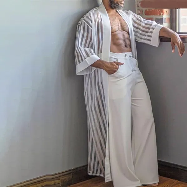 Kaftan Striped See-through Robe - Yiyistories.com 