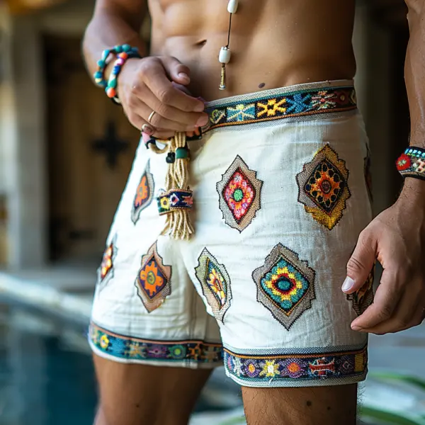 Retro Ethnic Casual Linen Shorts Bohemian Style Shorts - Cotosen.com