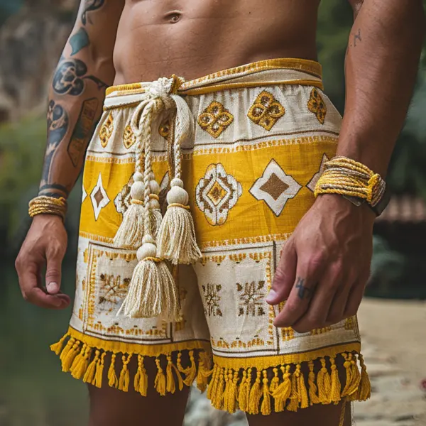 Retro Ethnic Casual Linen Shorts Bohemian Style Shorts - Keymimi.com 
