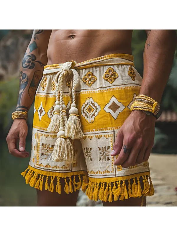Retro Ethnic Casual Linen Shorts Bohemian Style Shorts - Ootdmw.com 
