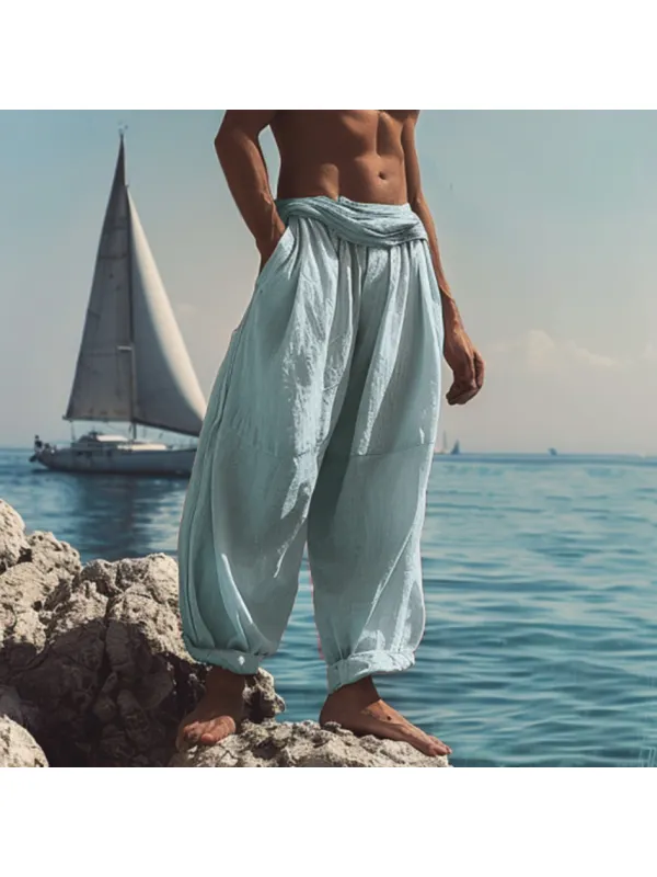 Men's Vacation Loose Simple Linen Trousers - Minicousa.com 