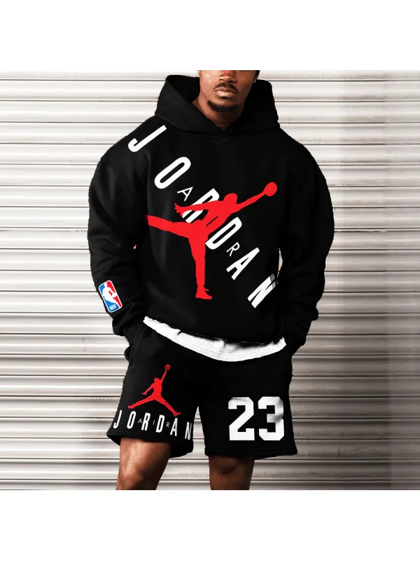 Men's Oversized JD Print Shorts & Hoodie Suit - Aptkoi.com 