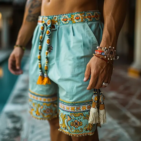Retro Ethnic Casual Linen Shorts Bohemian Style Shorts - Keymimi.com 
