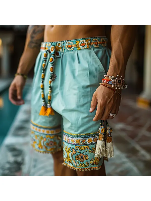 Retro Ethnic Casual Linen Shorts Bohemian Style Shorts - Anrider.com 