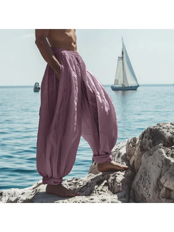 Men's Romantic Vacation Oversized Loose Linen Pants - Fithuge.com 