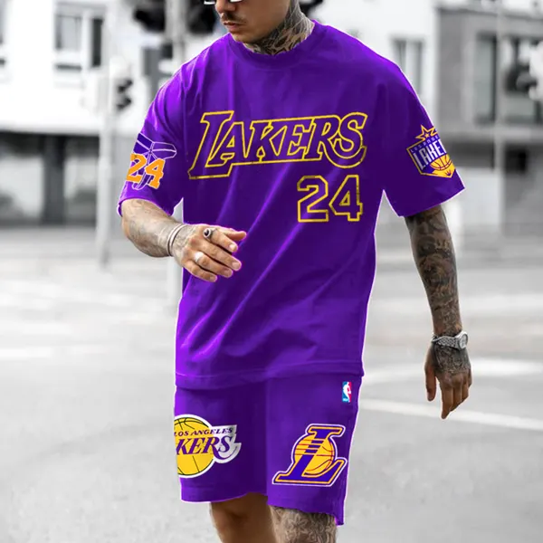 Men's Los Angeles Basketball Purple Jersey Shorts Suit - Anurvogel.com 