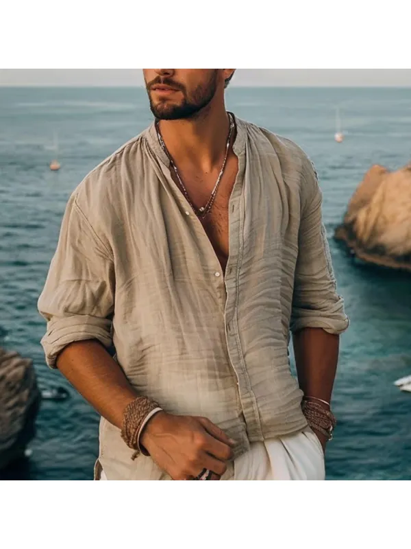 Men's Holiday Plain Simple Linen Shirt - Fithuge.com 