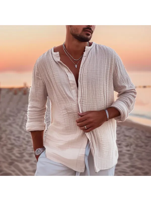 Men's Holiday Plain Casual Linen Shirt - Ininrubyclub.com 