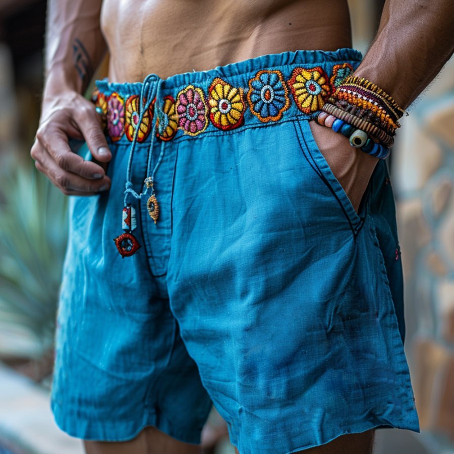 

Retro Ethnic Casual Linen Shorts Bohemian Style Shorts