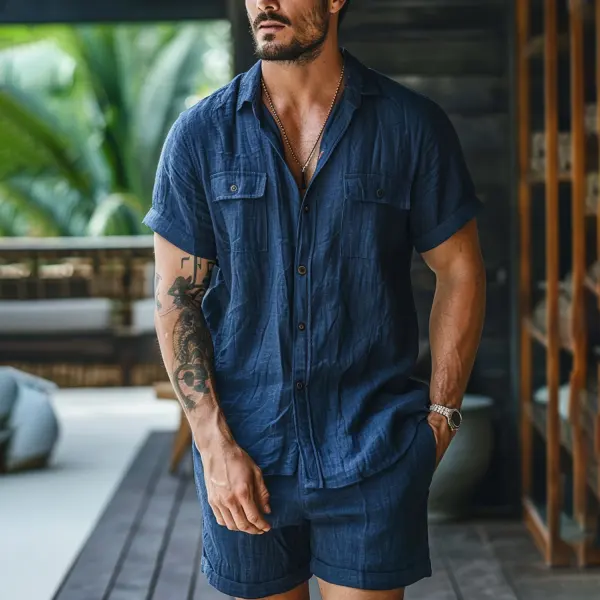 Men's Linen Two-piece Set - Yiyistories.com 