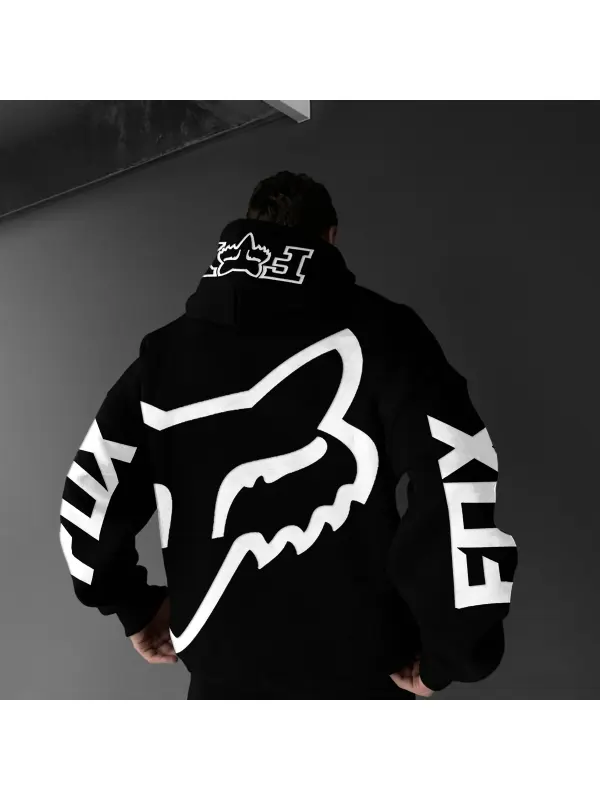 Oversize Racing Print Hoodie - Ootdmw.com 