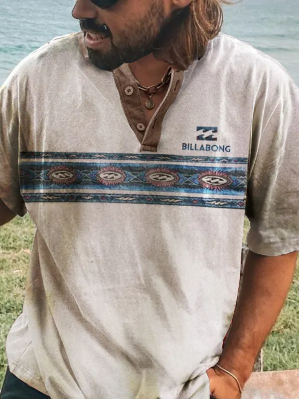 Men'S Retro Relaxed Print Surf Polo T-Shirt - Simplyion.com 