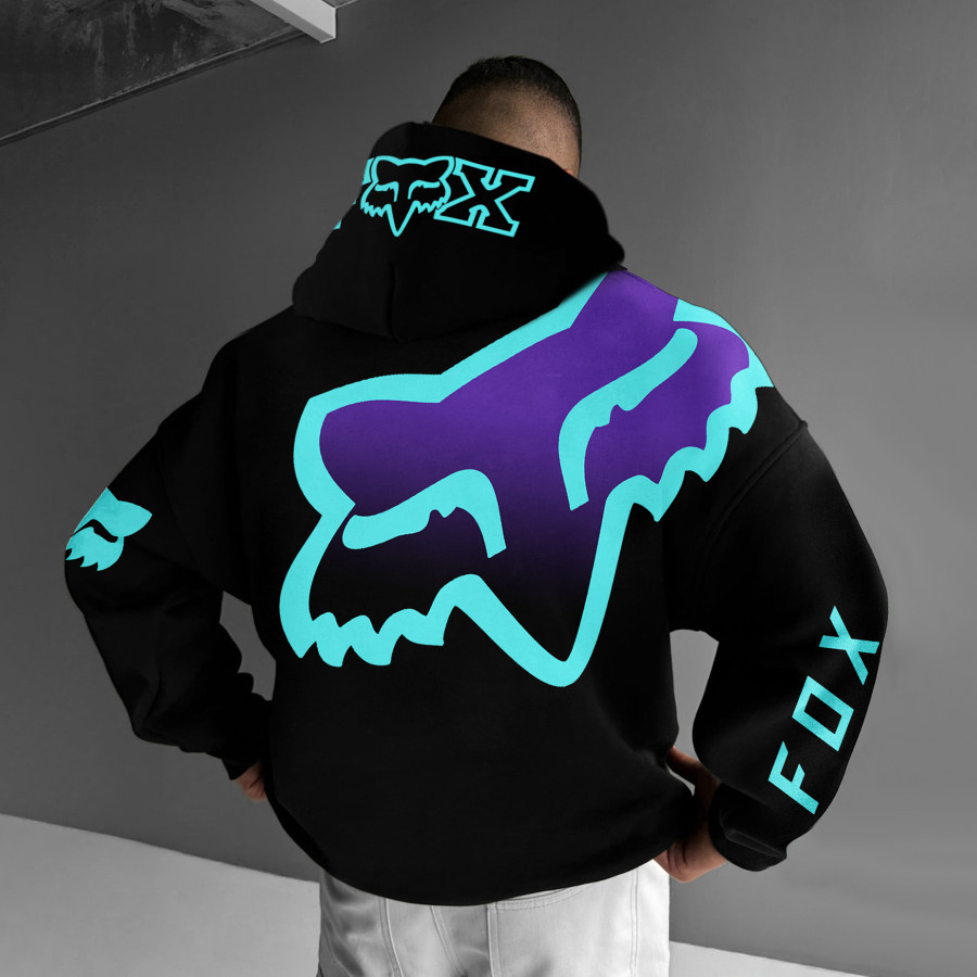

Oversize Racing Print Fox Hoodie