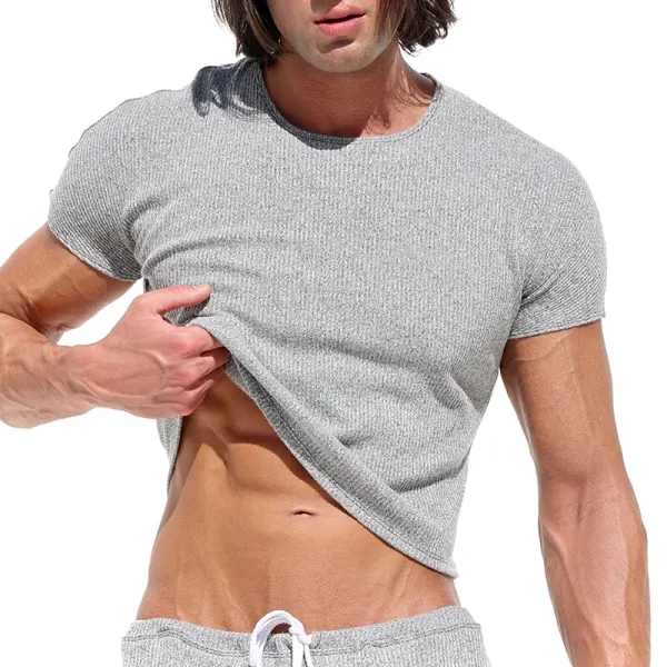 Men's Solid Color Short Round Neck T-shirt - Yiyistories.com 