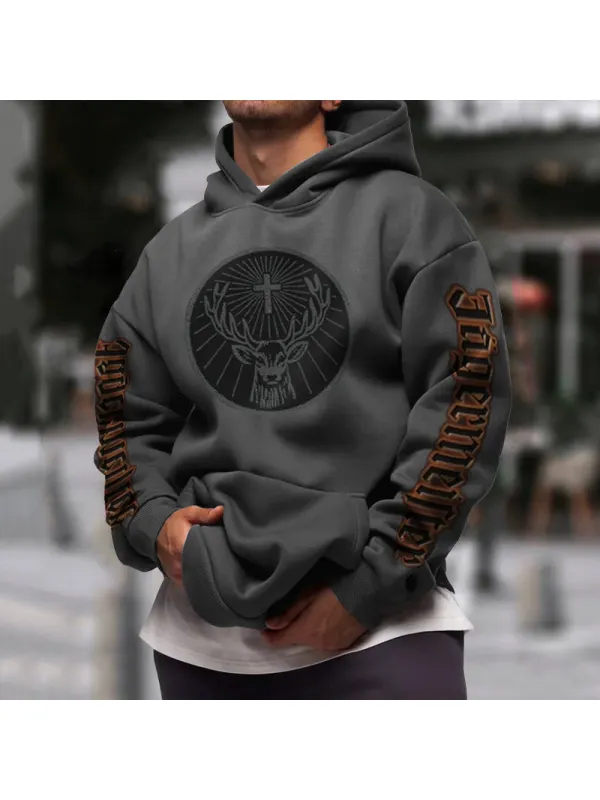 Elk Letter Print Hoodie - Ootdmw.com 