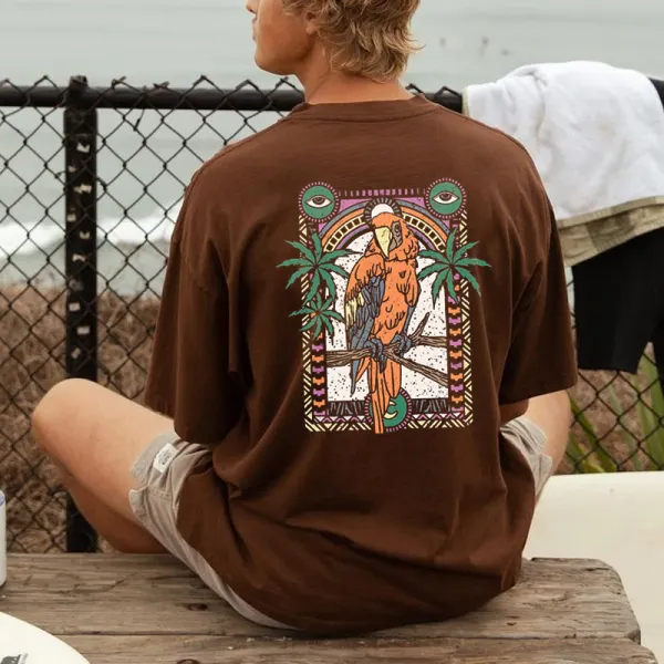 Mens Retro Parrot Printed Summer Surf Tee - Upgradecool.com 